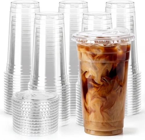 Vista 9 de Paquete de 25 vasos de plástico transparente de 16 onzas con tapas para sorber, sin BPA, aptos para alimentos, desechables, tazas de café helado