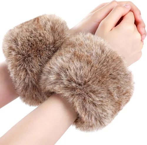Vista 9 de SATINIOR Puños de muñeca de piel sintética cortos para mujer Beige