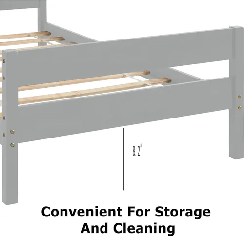 Vista 5 de Base de cama individual de madera con cabecero y estribo, base de colchón de plataforma individual con soporte de listones de madera para niñas