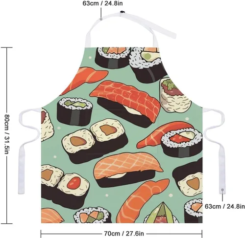 Vista 2 de MUSM Sushi Food Pattern Apron，Classic Vintage Funny with Pockets Aprons,Adjustable Bib Waterdrop Resistant for Kitchen Cooking Restaurant BBQ