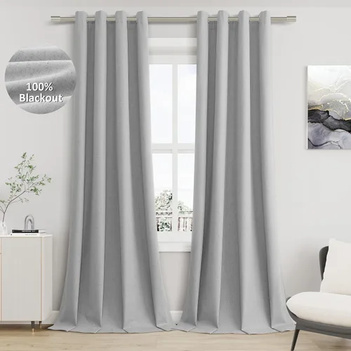 Vista 47 de Beige White Linen Blackout Curtains 90 Length 2 Panels Set for Living Room Bedroom, 100% Black Out Thermal Insulated Linen Drapes, Room Darkening