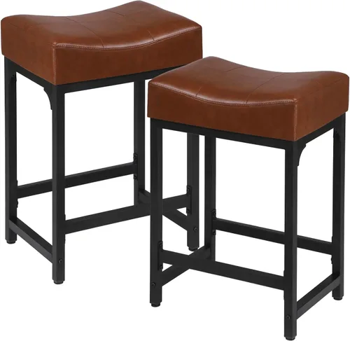 Vista 10 de Juego de 2 taburetes de bar, Taburetes de bar de altura de mostrador para encimera de cocina, Taburetes de bar de 24 pulgadas de tipo sillín