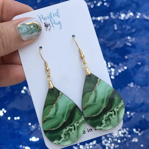 Vista 25 de Dangle Earrings for Women Colorful Dangling Drop Statement Jewelry Printed MDF Wood Teardrop Double Side Print Handmade by The Painted Pug