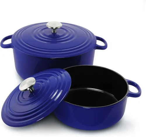 Vista 23 de Chantal Juego de horno holandés de hierro fundido, 3 y 7 cuartos de galón, esmalte premium formulado en Estados Unidos, azul marino