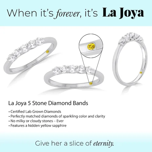 Vista 3 de Lab Grown Five Stone Diamond Rings for Women 10K Solid Yellow and White Gold Certified 14-1 CT. TW. Diamond Anniversary Bands and Wedding Rings