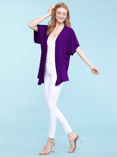 Vista 5 de Made by Johnny - Cárdigan estilo kimono, de manga corta dolman, para mujer