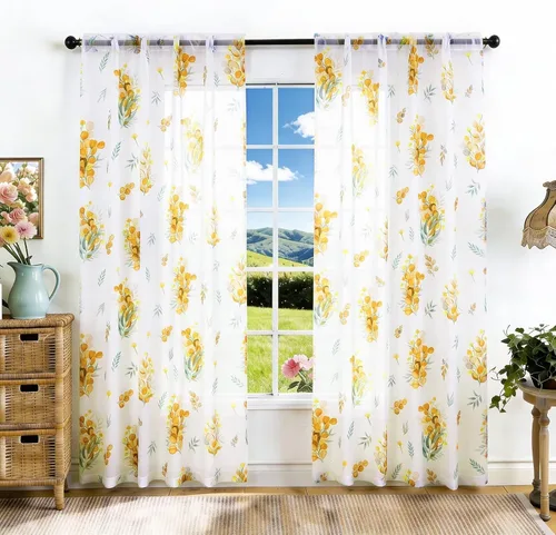 Vista 28 de youleyar Cortinas traslúcidas florales para sala de estar, 2 paneles de 54 pulgadas de largo, cortinas semitransparentes blancas con estampado
