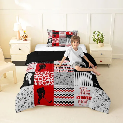 Vista 74 de Erosebridal Softball Comforter Set Patchwork Buffalo Plaid Twin Bedding Sets for Girls Kids Teens Child Galaxy Stars Ball Game Baseball Comforter