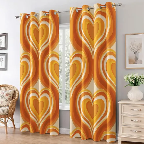 Vista 8 de Groovy Heart Curtains for Living Room 84 Inch Length, 60S 70S Retro Blackout Curtains Bedroom Decor, Hippie Orange Aesthetic Grommet Thermal Black