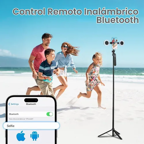 Vista 5 de Trípode de seguimiento automático de cara de 70.9 pulgadas para iPhone con luz, rotación de 360 grados que sigue tu movimiento, trípode de teléfono