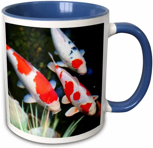 Vista 10 de 3dRose Taza negra de dos tonos con diseño de pez Koi blanco y naranja japonés de 11 oz Negro