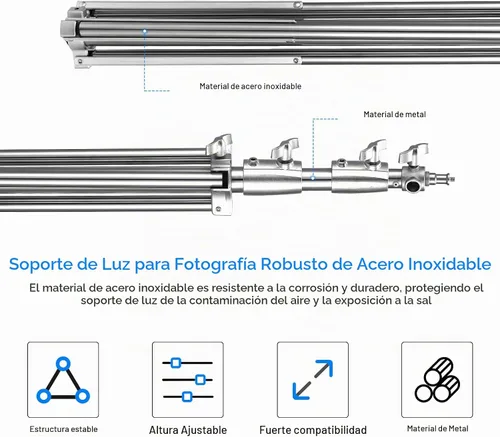 Vista 7 de Soporte de luz de acero inoxidable de 9.2 pies, trípode de fotografía resistente