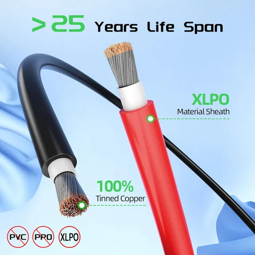 Vista 9 de Bateria Power 4 pares de cable de panel solar de 50 pies negro y 50 pies rojo Kit, cable de extensión de panel solar 10AWG (6mm²) de cobre estanñado