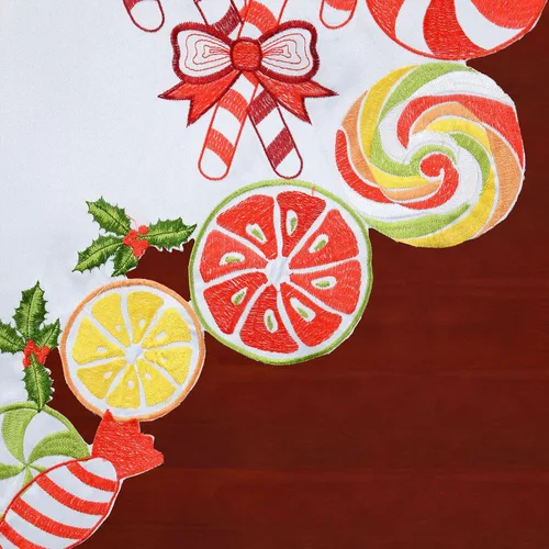 Vista 3 de Juego de cortinas bordadas de bastón de caramelo para ventana de cocina con cenefa y niveles para las fiestas navideñas (Bastón de caramelo)
