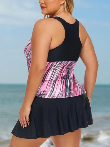 Vista 2 de Summer Mae Traje de baño tankini atlético de dos piezas para mujer, talla grande, con falda