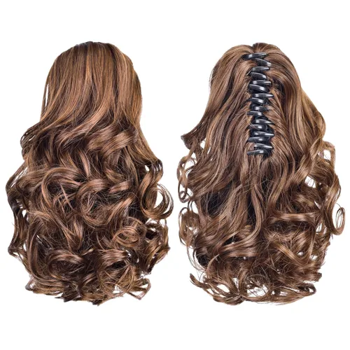 Vista 104 de Extensiones de cola de caballo, extensiones de cabello de cola de caballo con clip de garra marrón oscuro para mujer, pieza de cabello rizado