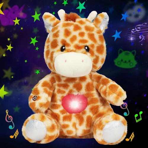 Vista 11 de Unicornio de peluche rosa con proyector de estrellas, musical, con volumen ajustable, luz nocturna, animales de peluche brillantes, juguetes
