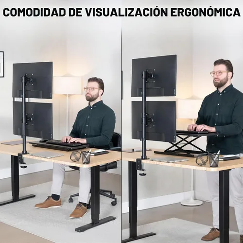 Vista 6 de Montaje vertical para escritorio de computadora VIVO, para 2 pantallas de hasta 27" (STAND-V002R)