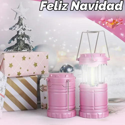 Vista 9 de Paquete de 2 mini linternas LED rosas para acampar, luces portátiles para acampar, lámparas con mango al aire libre, luces de emergencia esenciales