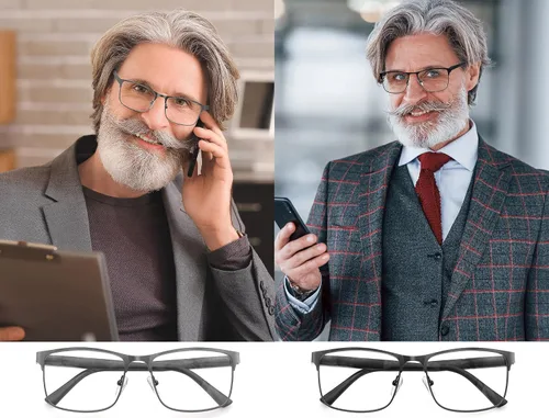 Vista 7 de Gafas de lectura para hombre, bloqueo de luz azul, lentes cuadrados de metal con bisagra de resorte, paquete de 3 unidades, anti rayos azules