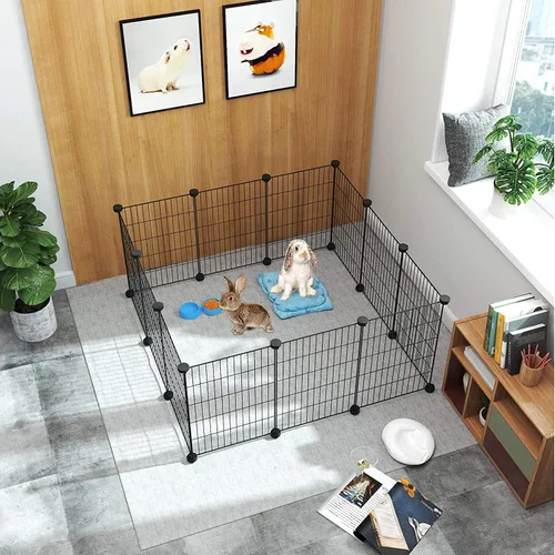 Vista 2 de C&AHOME Corralito para mascotas, suministros para animales pequeños, 12 paneles de jaula de corrales de ejercicio, rejillas C, valla portátil