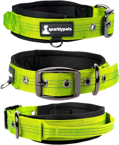 Vista 7 de SparklyPets Collar de perro resistente con asa para perros medianos y grandes, collar profesional con costuras reflectantes, mango suave y hebilla