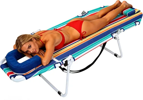 Vista 15 de MOPHOTO Silla de Bronceado, Silla de Sol al Aire Libre de 5 Posiciones, Silla de Sol Plegable, Silla de Sol con Orificio para la Cara, Perfecta