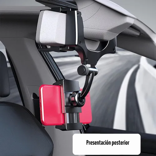 Vista 4 de Soporte de teléfono para espejo retrovisor, soporte para teléfono de automóvil con clips giratorios y ajustables de 270°, soporte universal