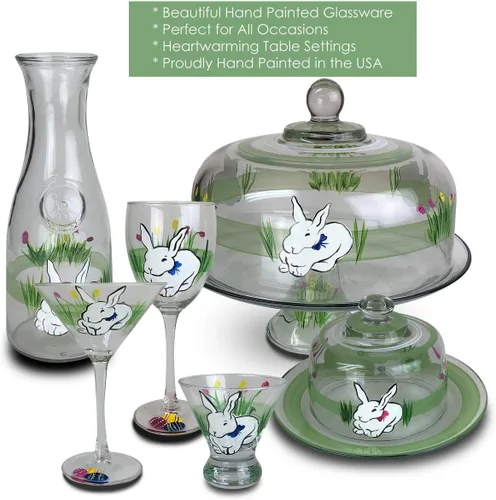 Vista 6 de Vasos de Martini pintados a mano de Pascua con conejito y tulipanes – Juego de 2, cristalería pintada a mano por artistas de Estados Unidos
