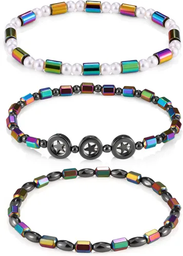 Vista 6 de Emibele Pulsera de desintoxicación linfática delgada para mujer, cuentas de hematita, obsidiana, antihinchazón, estiramiento para aliviar
