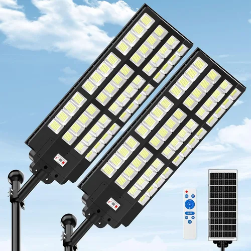 Vista 8 de 1200W Luces solares de calle al aire libre impermeables, luz solar de gran angular alimentada del anochecer al amanecer, control remoto y sensor