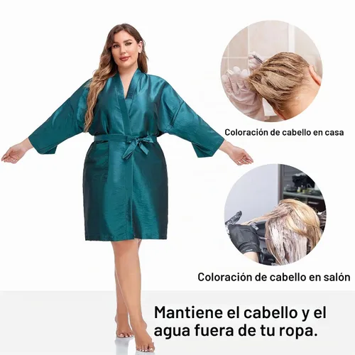 Vista 4 de PERFEHAIR Bata de peluquería para clientes, estilo kimono (azul)