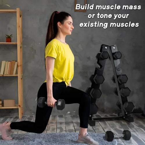 Vista 7 de RitFit Juego de mancuernas hexagonales revestidas de PVC de 5 a 650 libras con estante opcional para gimnasio en casa, peso de mano con mango