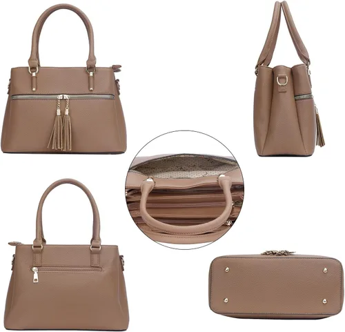Vista 3 de KKXIU Bolsos tipo satchel para mujer con asa, bolsos de hombro y carteras con bolsillos y cremallera, bolsos cruzados de cuero