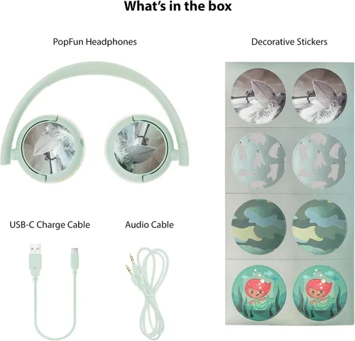 Vista 5 de BuddyPhones POP Fun Auriculares plegables Bluetooth para niños + micrófono, funciona con cable o inalámbrico, limitación de volumen SafeAudio