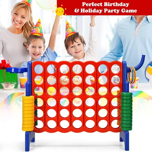 Vista 8 de KOTEK Juego gigante 4 en una fila, juego familiar jumbo de 4 en puntuación con deslizadores de liberación rápida, 42 anillos, lanzamiento de anillos