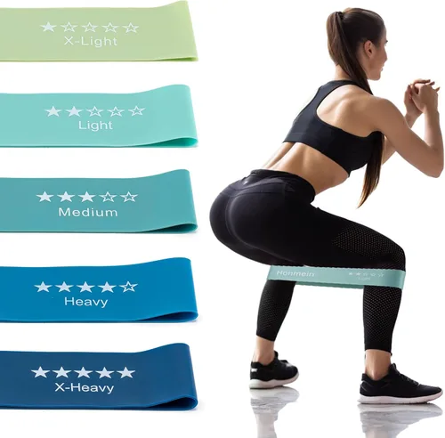 Vista 2 de Honmein Bandas de resistencia para entrenamiento, bandas de ejercicio con 5 niveles de resistencia para fitness en casa, entrenamiento de fuerza