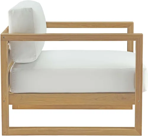 Vista 5 de Modway Upland - Juego de sofá modular de 3 piezas de madera de teca para patio al aire libre con cojines en blanco natural