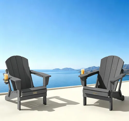 Vista 50 de SERWALL Silla Adirondack plegable para exteriores, silla de patio con portavasos - Ejército