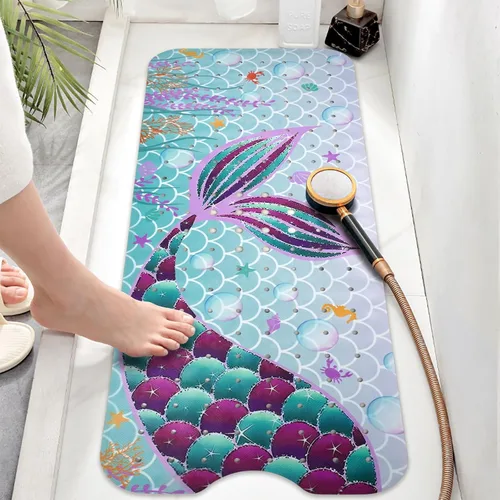 Vista 5 de Tapete de baño de sirena antideslizante, bonito tapete de baño de goma para bañera, tapete de baño para niños y niñas pequeñas, tapete de ducha