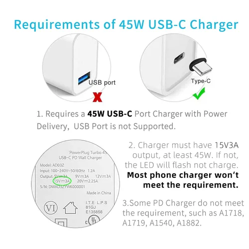 Vista 2 de Adaptador de carga rápida USB-C a Surface Pro, cable negro tipo C, requiere 15V/3A 45W PD USB-C cargador para Microsoft Surface Pro 7/6/5/4/3/X