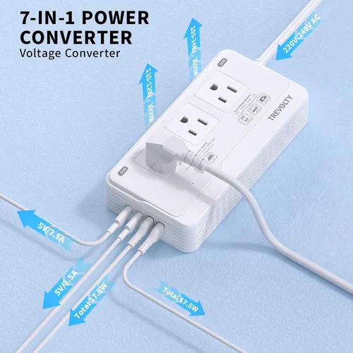 Vista 4 de Convertidor de 220V a 110V para viajes europeos con tipo C/G/I/L/E/F para UE Reino Unido IT (blanco)