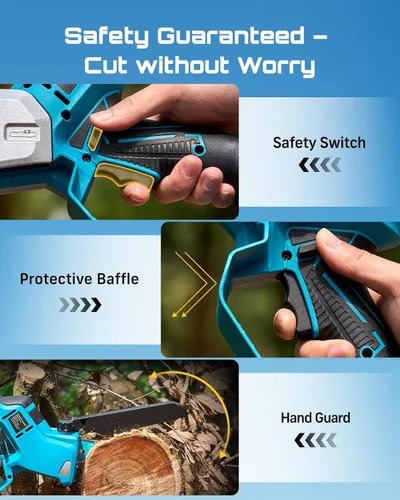 Vista 9 de SEESII Mini motosierra sin escobillas de 6 pulgadas, sierra de mano con 2 baterías de 2000 mAh, motosierra inalámbrica con engrasador automático