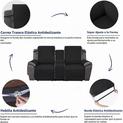 Vista 4 de PureFit Funda de Sofá de Dos Plazas Reclinable Reversible Resistente al Agua - Protector de Muebles Antideslizante para Reclinable de 2 Asientos