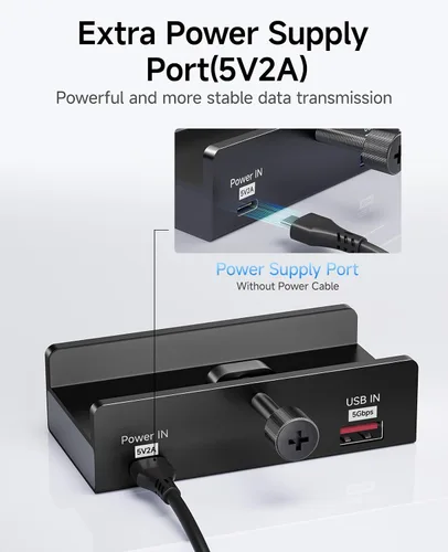 Vista 7 de Hub USB 3.0, concentrador USB con abrazadera de 5 Gbps para escritorio/monitores con puerto de fuente de alimentación adicional, 3 puertos de datos