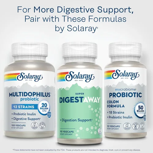 Vista 7 de SOLARAY Enzimas digestivas Super Digestaway - Pancreatina, papaína, jengibre, pepsina, betaína HCl, aloe vera y más - Apoyo a la digestión
