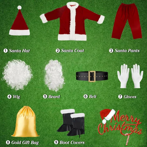 Vista 3 de XinChangShangMao Disfraz de Papá Noel para hombres, traje de Papá Noel para adultos, disfraz profesional de Papá Noel de Navidad