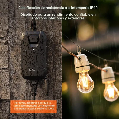 Vista 5 de TREATLIFE Enchufe de atenuación con control remoto inalámbrico de 100 pies, resistencia a la intemperie IP44, atenuador al aire libre para luces
