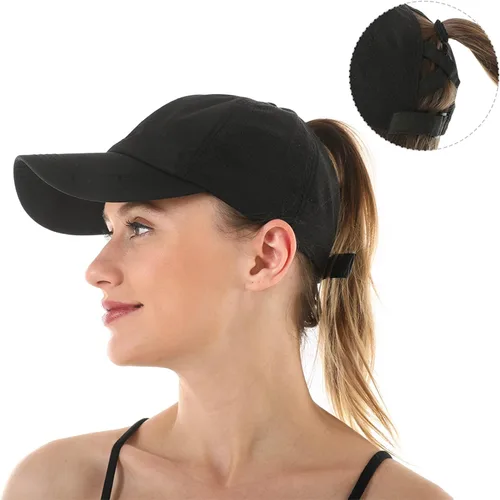Vista 7 de Koreshion Gorra de béisbol ajustable para mujer, diseño de moño desordenado, de secado rápido