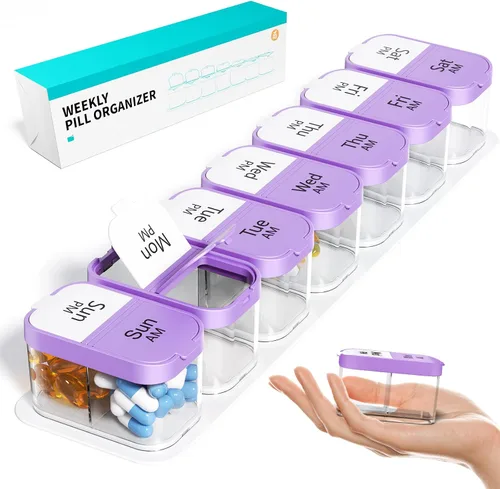 Vista 10 de Odaro - Organizador extra grande semanal de píldoras 2 veces al día, pastillero XL de 7 días AM PM, organizador de medicamentos jumbo para contener